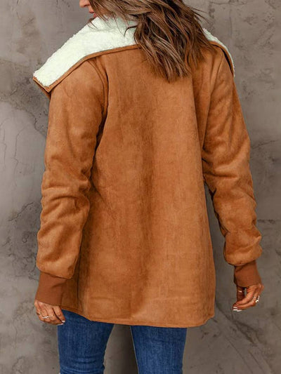 Cocolii manteau en suedine poches manches longues femme casual mode décontracté hiver veste