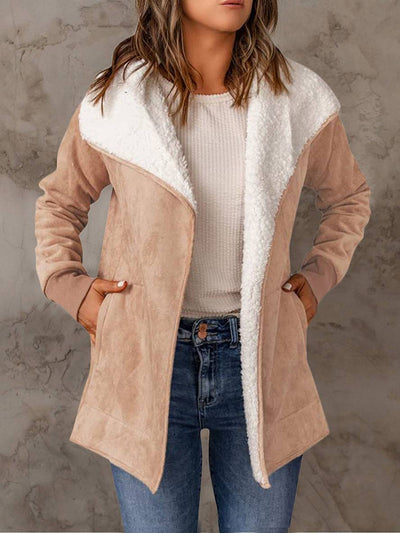Cocolii manteau en suedine poches manches longues femme casual mode décontracté hiver veste