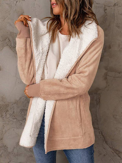 Cocolii manteau en suedine poches manches longues femme casual mode décontracté hiver veste