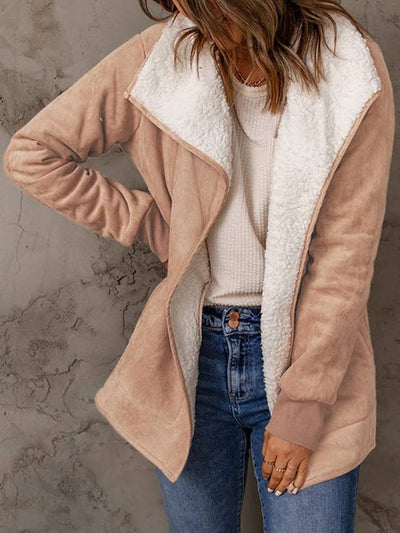 Cocolii manteau en suedine poches manches longues femme casual mode décontracté hiver veste