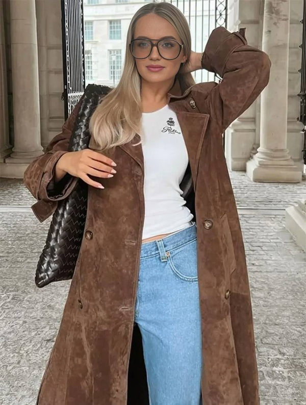 Ceinture Veste Longue En Suedine Femme Veste Longue Fermetures