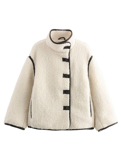 Cocolii veste en polaire col montant boutonnage poches manches longues femme décontracté oversized hiver manteau