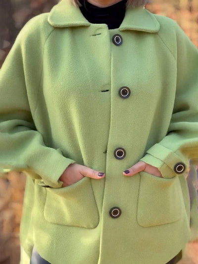 Cocolii manteau polaire boutonnage poches col revers manches longues femme élégant décontracté oversized veste