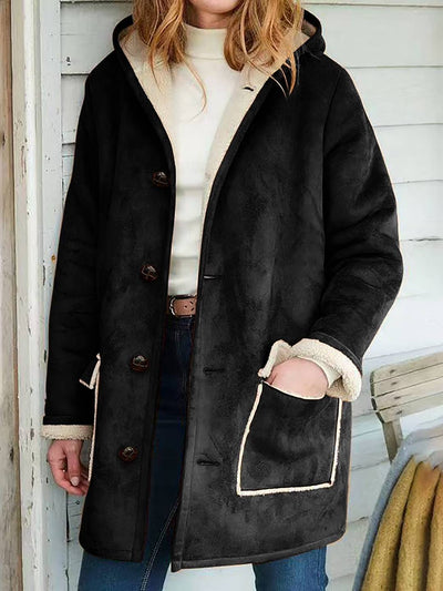 Cocolii mi-longue manteau hiver femme chaud doublé polaire et daim à capuche décontracté oversized veste