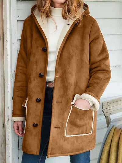 Cocolii mi-longue manteau hiver femme chaud doublé polaire et daim à capuche décontracté oversized veste