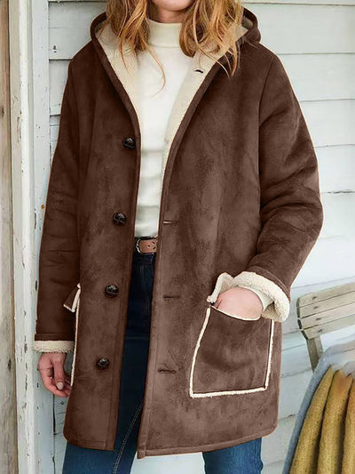 Cocolii mi-longue manteau hiver femme chaud doublé polaire et daim à capuche décontracté oversized veste