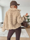 Cocolii court veste teddy fourrure manteau en polaire double boutonnage col revers femme doux élégant décontracté blouson