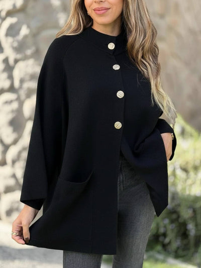 Cocolii mi-longue cape manteau femme en polaire boutonnage manches longues décontracté oversized hiver poncho blouson