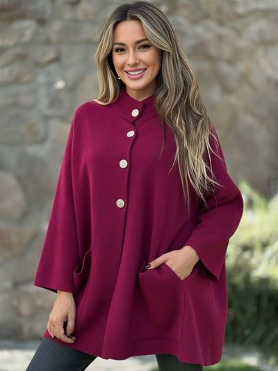 Cocolii mi-longue cape manteau femme en polaire boutonnage manches longues décontracté oversized hiver poncho blouson