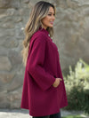 Cocolii mi-longue cape manteau femme en polaire boutonnage manches longues décontracté oversized hiver poncho blouson