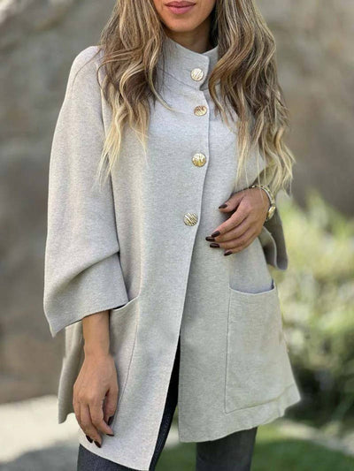 Cocolii mi-longue cape manteau femme en polaire boutonnage manches longues décontracté oversized hiver poncho blouson