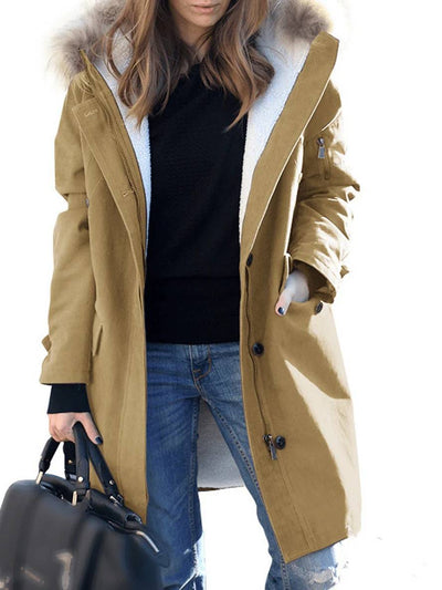 Cocolii mi-longue hiver manteau parka à capuche poches fermeture éclair fausse fourrure col femme ample oversized décontracté veste