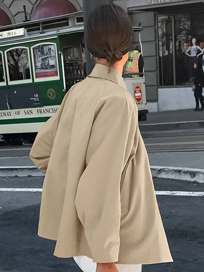Cocolii court trench-coat unicolore boutonnage col revers manches longues femme élégant décontracté veste