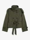 Cocolii trench court femme veste mi-saison double boutonnage col montant vintage chic et élégant avec ceinture