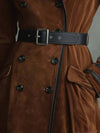 Cocolii longue manteau femme en suedine double boutonnage col revers poches manches longues élégante vintage hiver trench