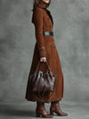Cocolii longue manteau femme en suedine double boutonnage col revers poches manches longues élégante vintage hiver trench