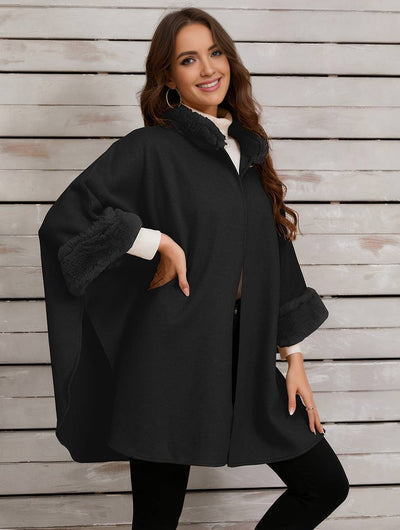 Cocolii mi-longue poncho manteau femme irrégulière boutons manches chauve souris femme élégant décontracté oversized veste