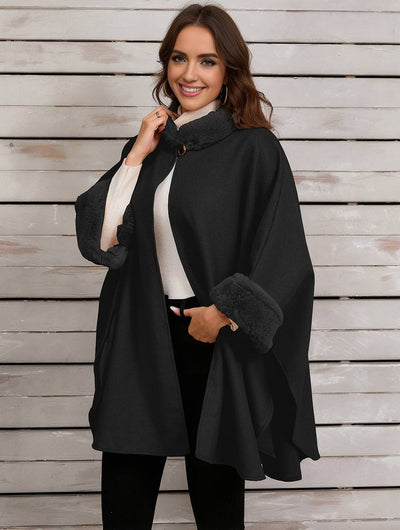 Cocolii mi-longue poncho manteau femme irrégulière boutons manches chauve souris femme élégant décontracté oversized veste