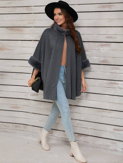 Cocolii mi-longue poncho manteau femme irrégulière boutons manches chauve souris femme élégant décontracté oversized veste