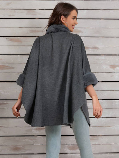 Cocolii mi-longue poncho manteau femme irrégulière boutons manches chauve souris femme élégant décontracté oversized veste