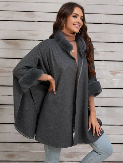 Cocolii mi-longue poncho manteau femme irrégulière boutons manches chauve souris femme élégant décontracté oversized veste