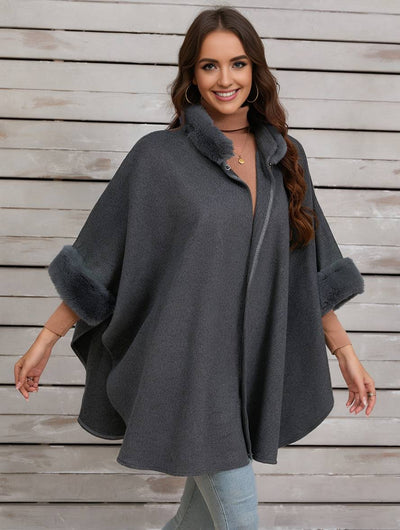 Cocolii mi-longue poncho manteau femme irrégulière boutons manches chauve souris femme élégant décontracté oversized veste