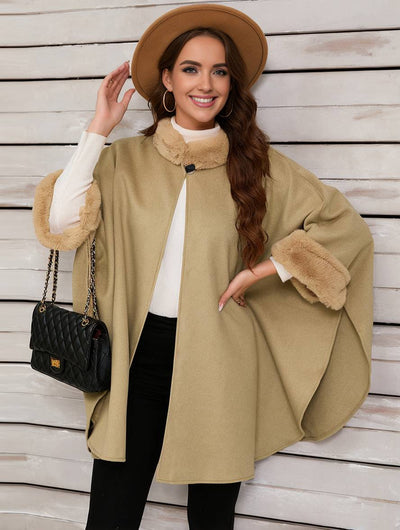 Cocolii mi-longue poncho manteau femme irrégulière boutons manches chauve souris femme élégant décontracté oversized veste