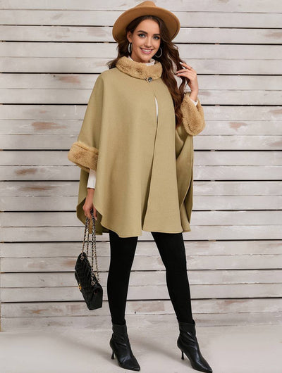 Cocolii mi-longue poncho manteau femme irrégulière boutons manches chauve souris femme élégant décontracté oversized veste