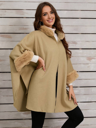 Cocolii mi-longue poncho manteau femme irrégulière boutons manches chauve souris femme élégant décontracté oversized veste