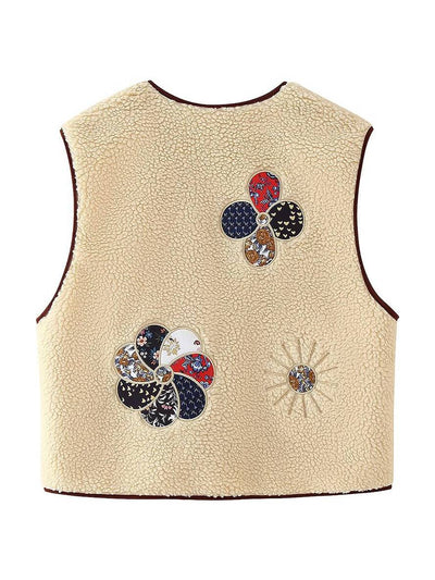 Cocolii gilet appliques v-cou sans manches femme élégant décontracté ample veste