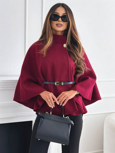 Cocolii court poncho manteau femme boutons ceinture manches chauve souris femme élégant décontracté ample veste