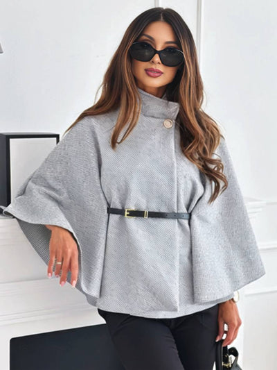 Cocolii court poncho manteau femme boutons ceinture manches chauve souris femme élégant décontracté ample veste