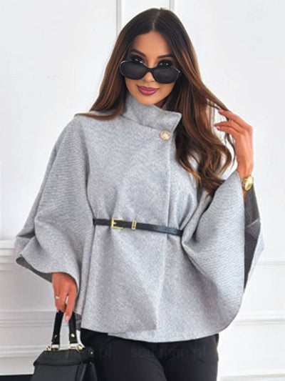 Cocolii court poncho manteau femme boutons ceinture manches chauve souris femme élégant décontracté ample veste