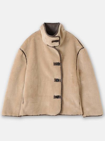 Cocolii manteau molleton boutonnage poches col montant manches longues femme élégant décontracté oversized hiver veste