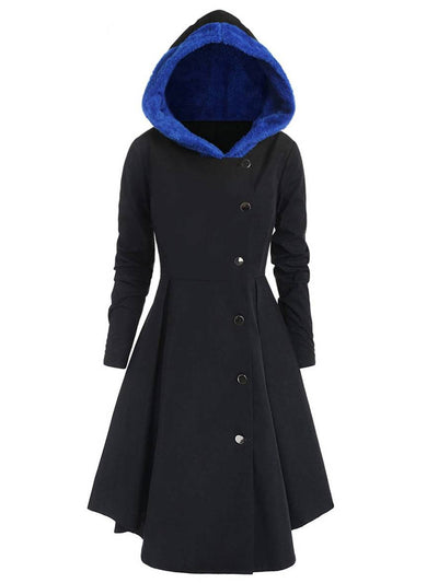 Cocolii mi-longue manteau à capuche boutonnage manches longues femme élégant décontracté mode halloween noël cape