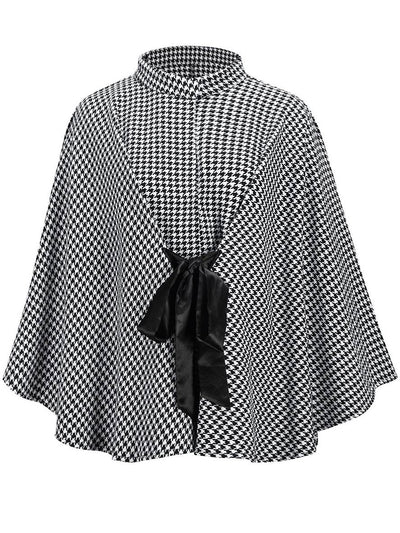 Cocolii court poncho manteau femme pied de poule ceinture manches chauve souris femme élégant décontracté ample oversized veste