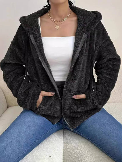 Cocolii veste en polaire sweatshirt à capuche poches fermeture éclair manches longues femme casual oversized décontracté