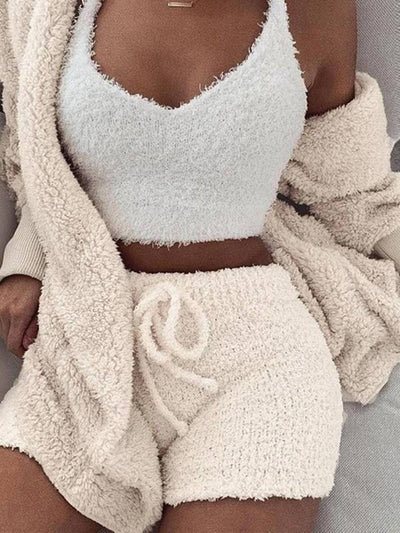 Cocolii ensembles de pyjama courte en polaire 3 pièces femme d'intérieur