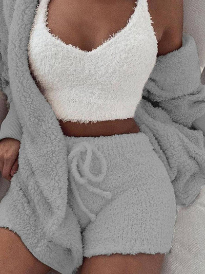 Cocolii ensembles de pyjama courte en polaire 3 pièces femme d'intérieur