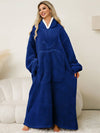 Cocolii oversized pyjama unicolore flanelle poches à capuche manches longues femme décontracté ample hiver robe