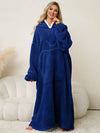 Cocolii oversized pyjama unicolore flanelle poches à capuche manches longues femme décontracté ample hiver robe