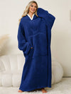 Cocolii oversized pyjama unicolore flanelle poches à capuche manches longues femme décontracté ample hiver robe