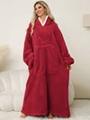 Cocolii oversized pyjama unicolore flanelle poches à capuche manches longues femme décontracté ample hiver robe