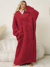 Cocolii oversized pyjama unicolore flanelle poches à capuche manches longues femme décontracté ample hiver robe