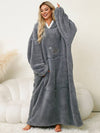 Cocolii oversized pyjama unicolore flanelle poches à capuche manches longues femme décontracté ample hiver robe