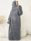 Cocolii oversized pyjama unicolore flanelle poches à capuche manches longues femme décontracté ample hiver robe