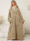 Cocolii oversized pyjama unicolore flanelle poches à capuche manches longues femme décontracté ample hiver robe