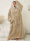 Cocolii oversized pyjama unicolore flanelle poches à capuche manches longues femme décontracté ample hiver robe