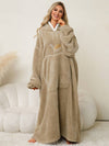 Cocolii oversized pyjama unicolore flanelle poches à capuche manches longues femme décontracté ample hiver robe