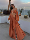 Cocolii robe ensemble en satin à volantée bustier dos nu manches longues femme élégant mode ample de plage